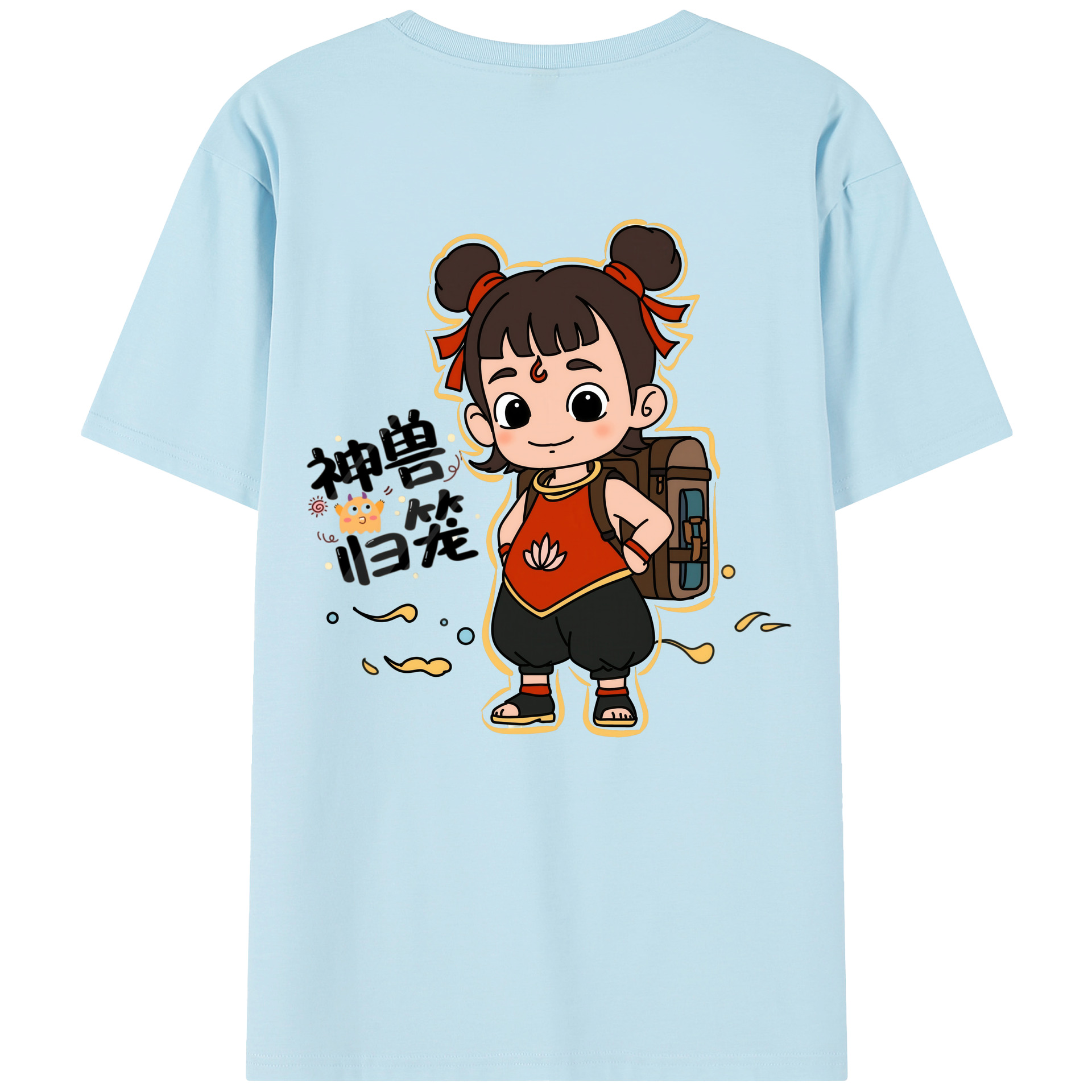 （画像用） Ne Zha 2 ナタ 魔童の大暴れ 綿100％半袖Tシャツ（背面プリント）